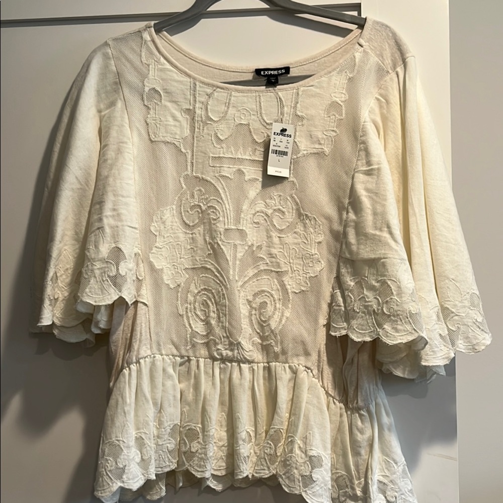 Express Cream Lace Detail Women's Top